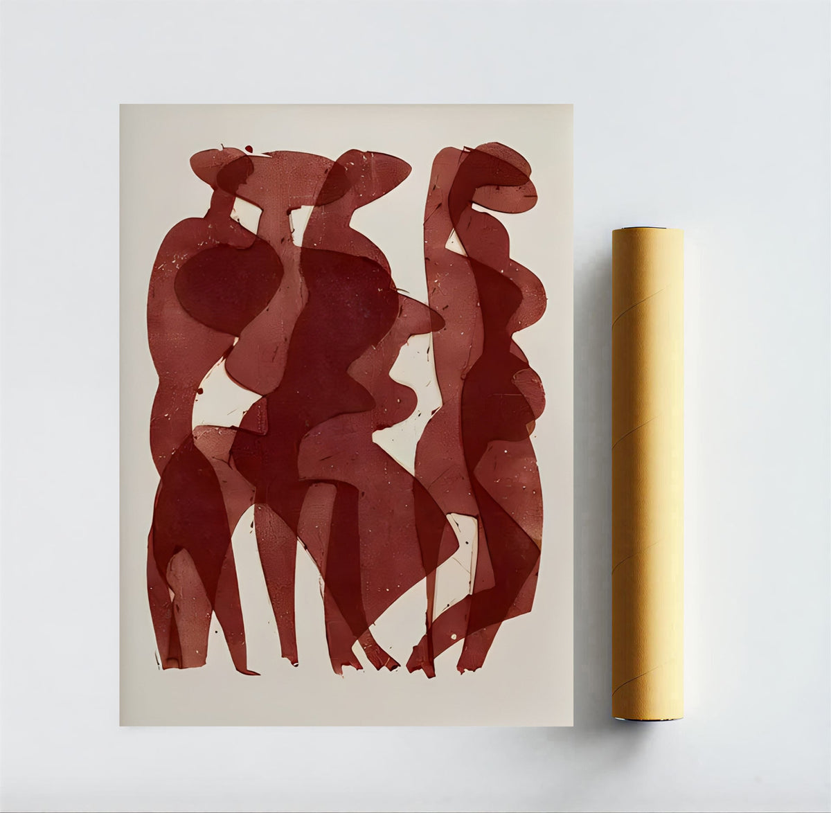 Lámina de arte figurativo abstracto en tonos rojos