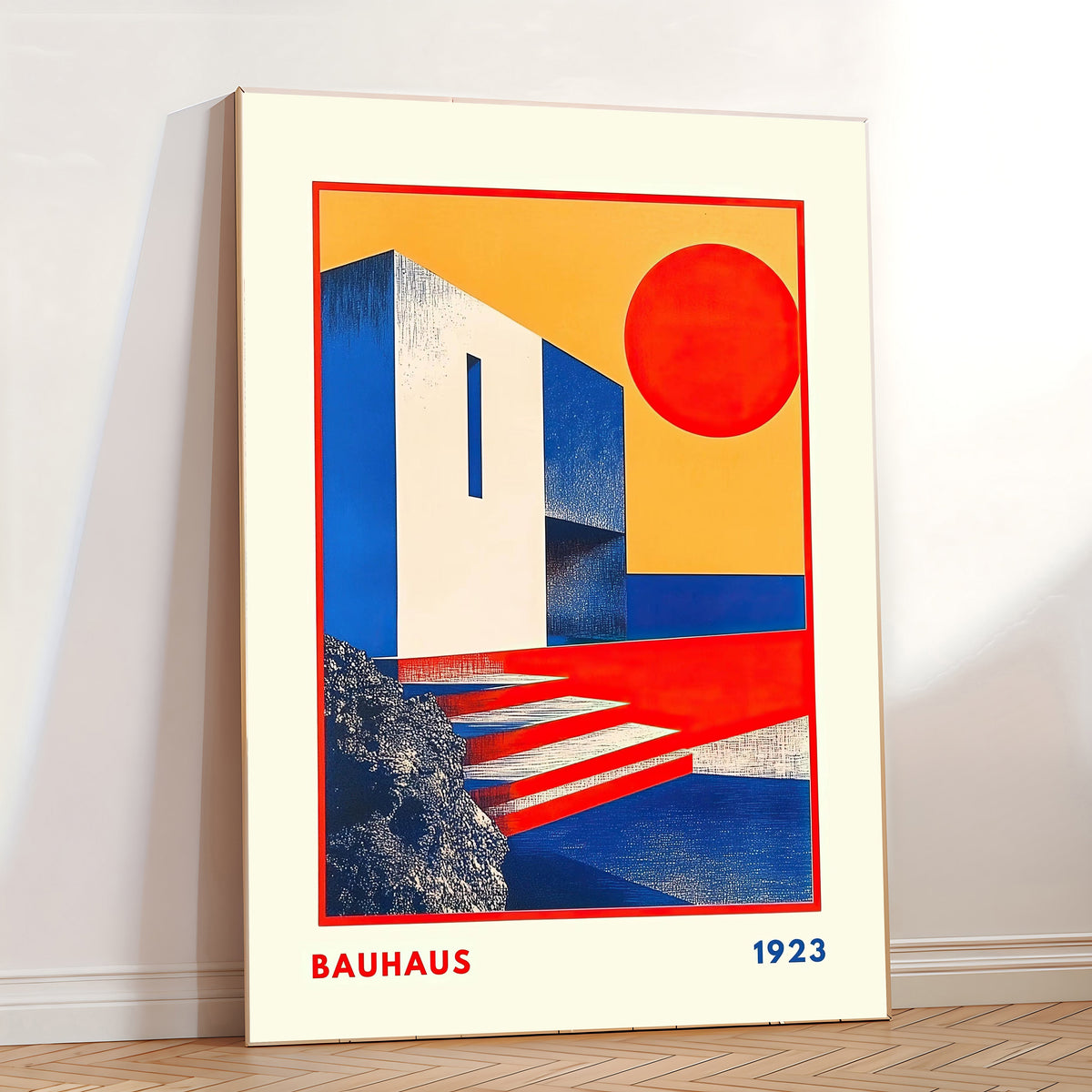 Póster Bauhaus 1923 de arquitectura geométrica