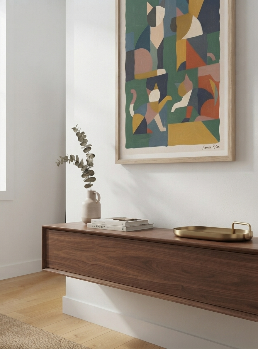 Póster acrílico de gato geométrico mid-century modern