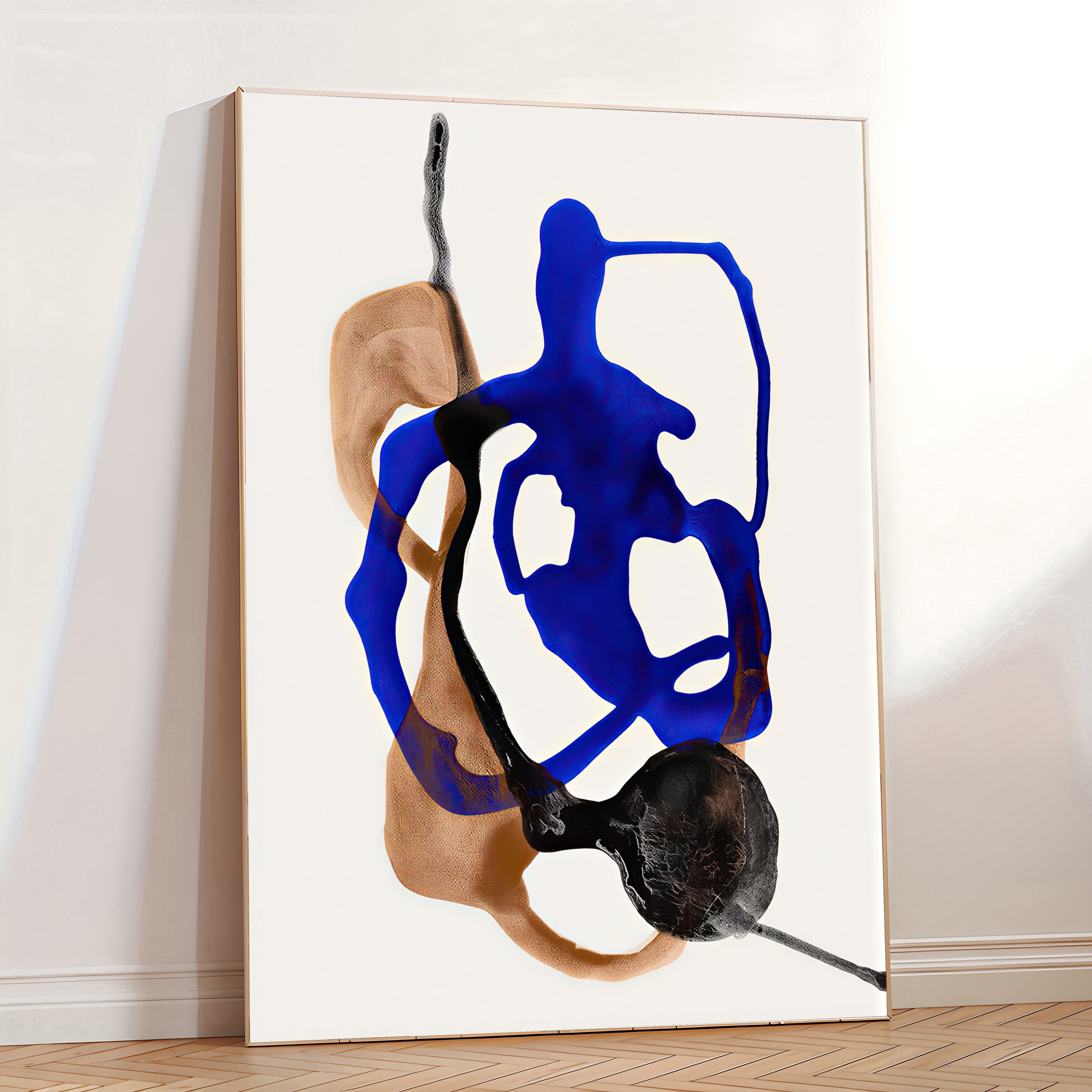 Lámina abstracta moderna en azul y tonos neutros