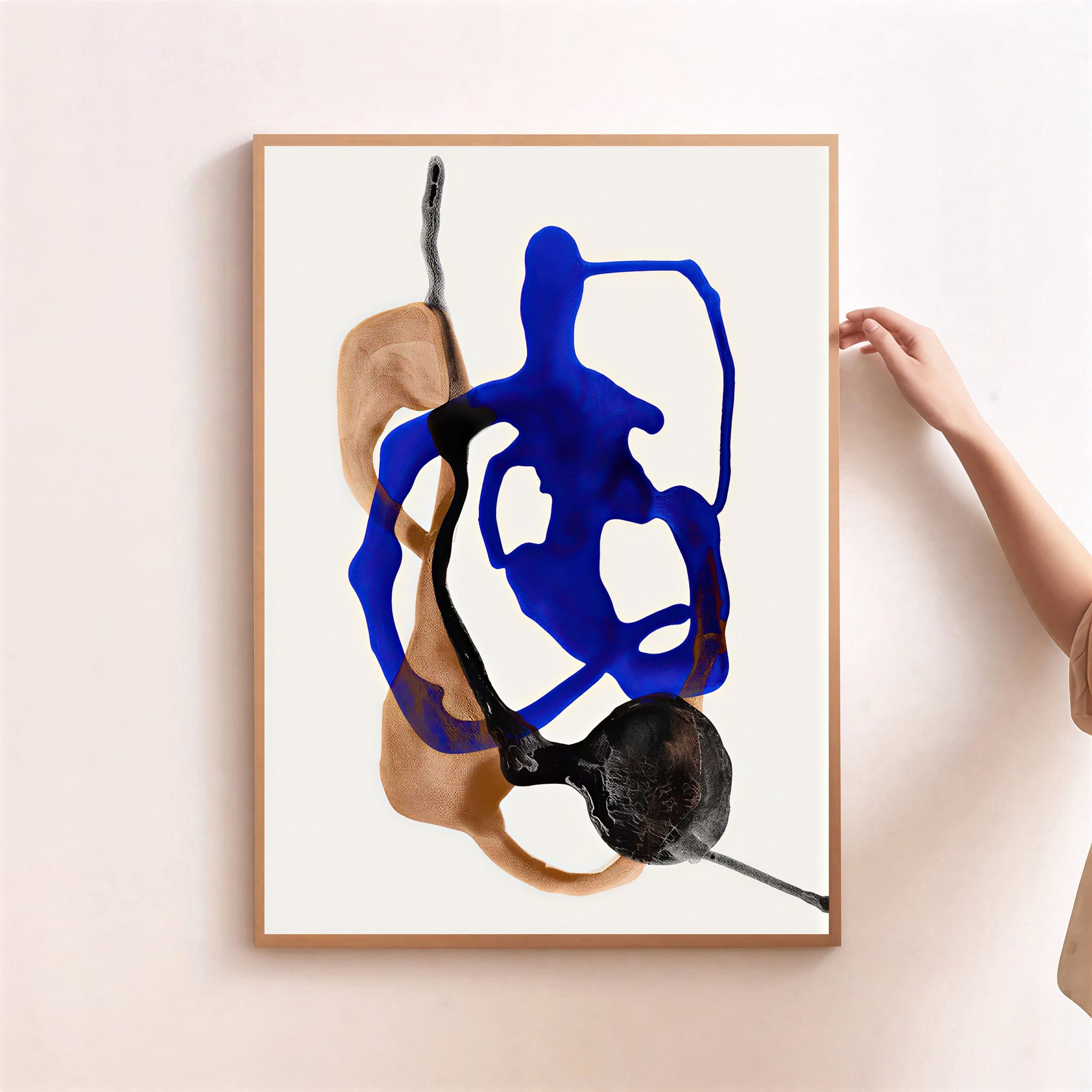 Lámina abstracta moderna en azul y tonos neutros