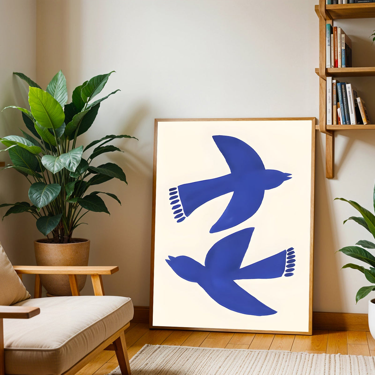 Lámina minimalista de pájaro azul