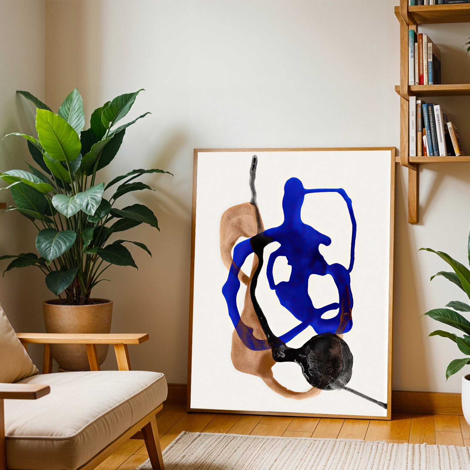 Lámina abstracta moderna en azul y tonos neutros