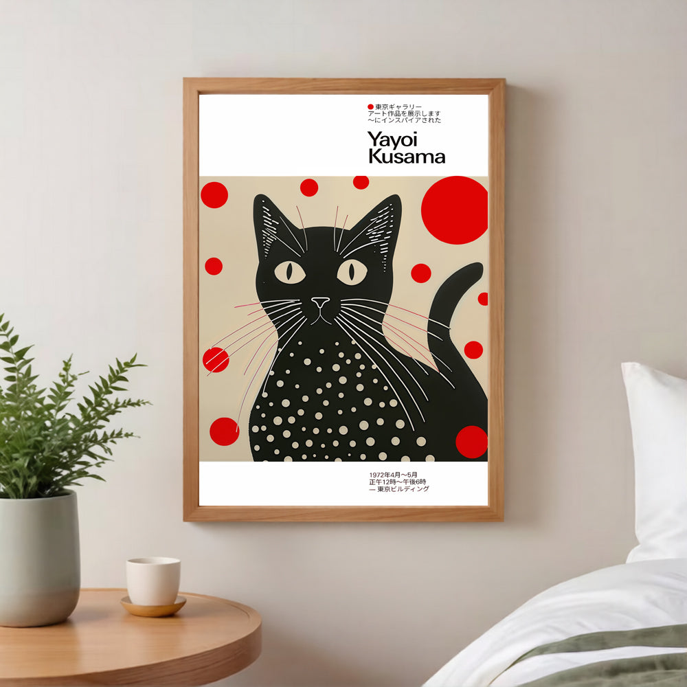Lámina de gato negro con lunares inspirada en Yayoi Kusama