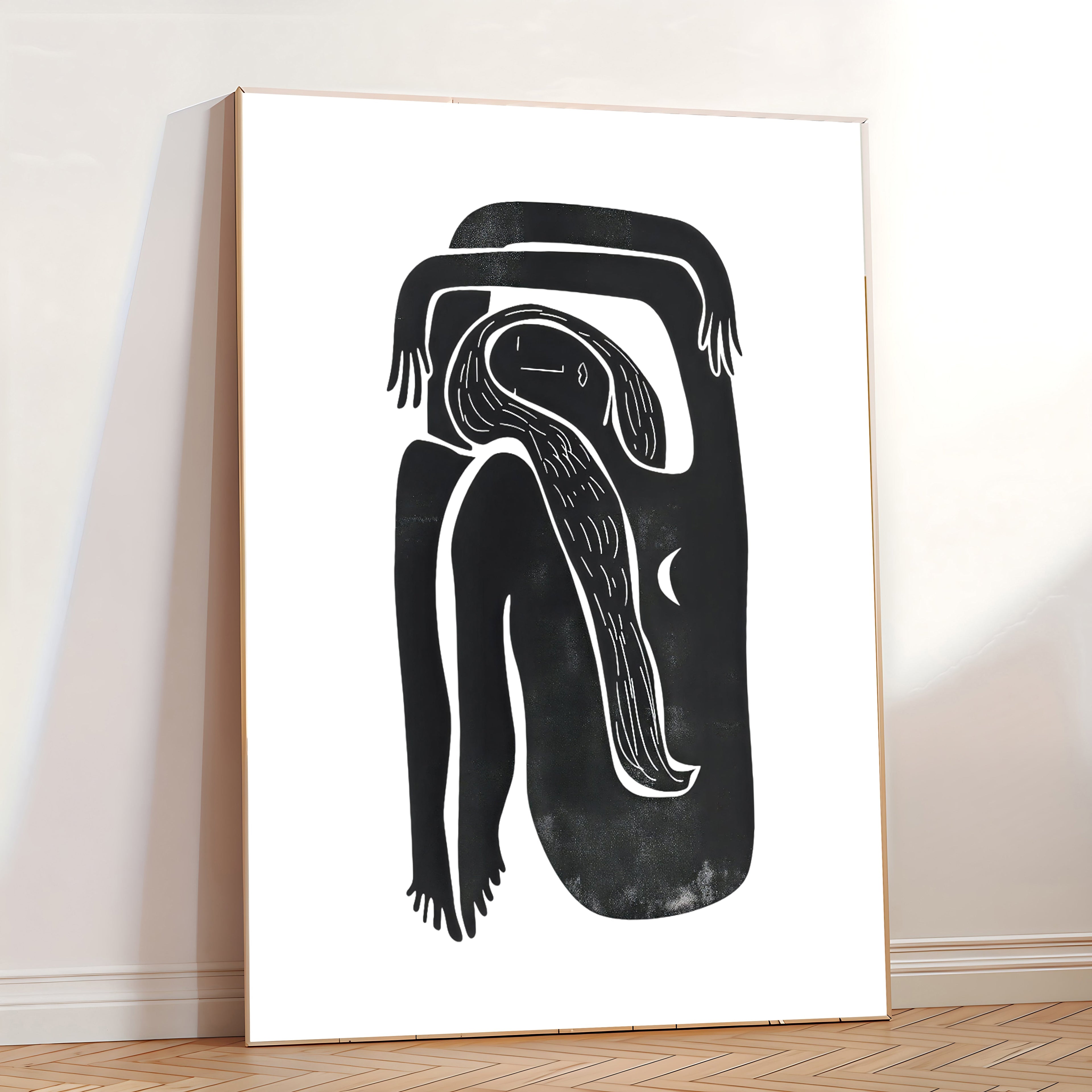 Lámina de arte abstracto minimalista de línea negra
