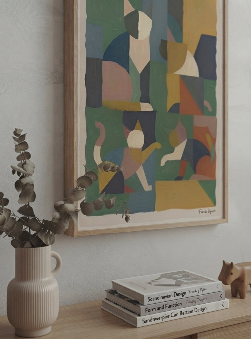Póster acrílico de gato geométrico mid-century modern
