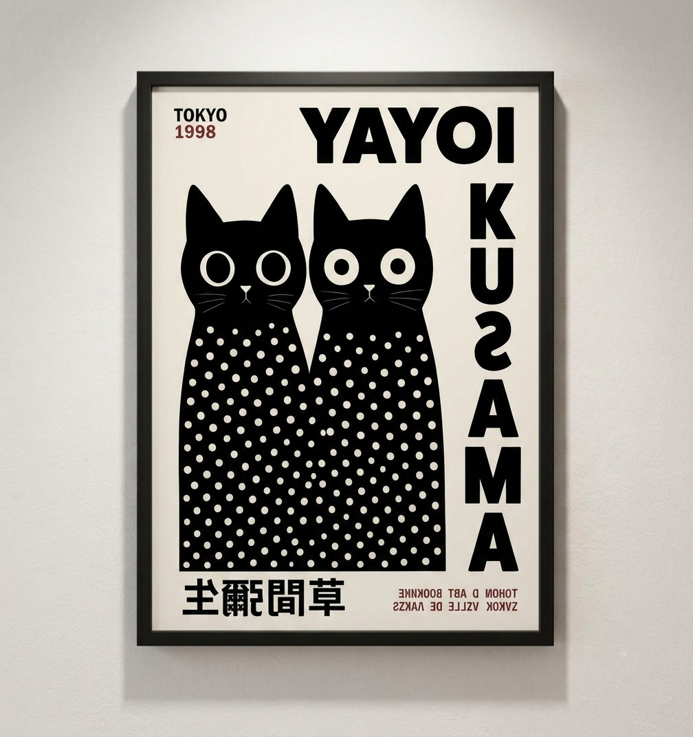 Póster de gato negro inspirado en Yayoi Kusama