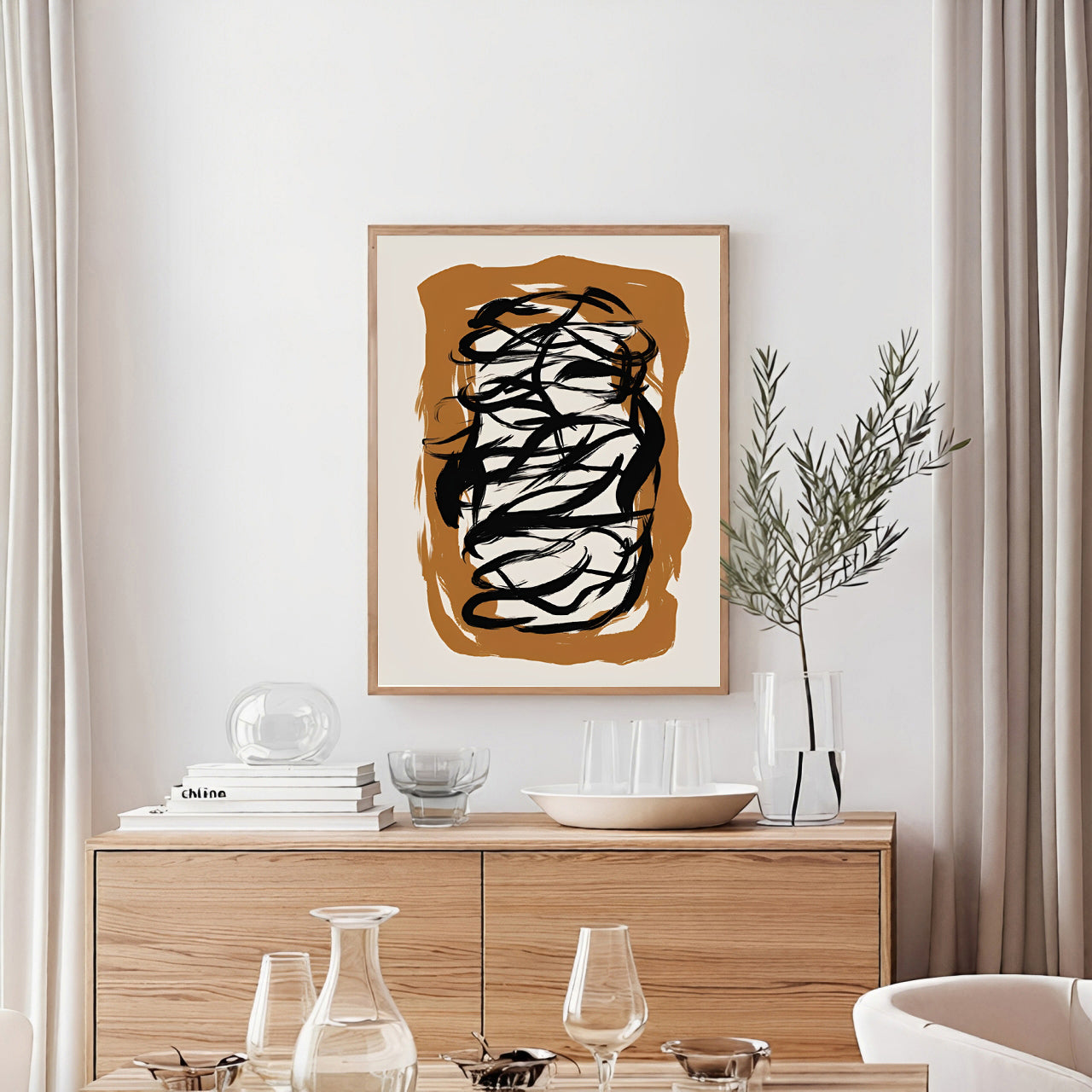 Lámina de arte abstracto con pincelada negra