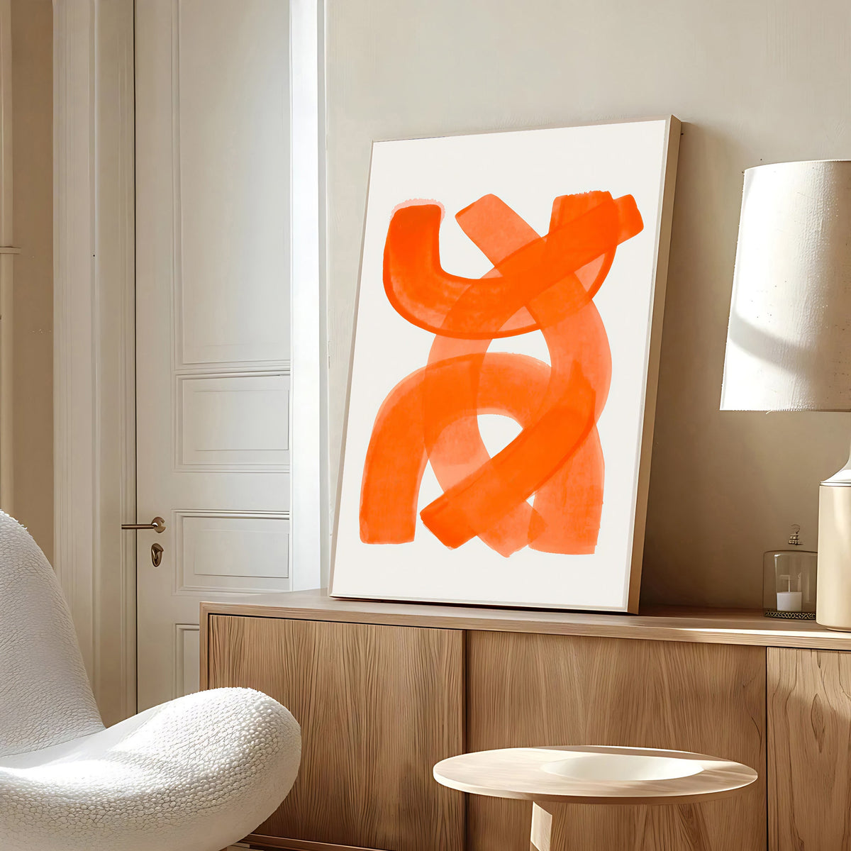 Lámina de arte abstracto minimalista en naranja