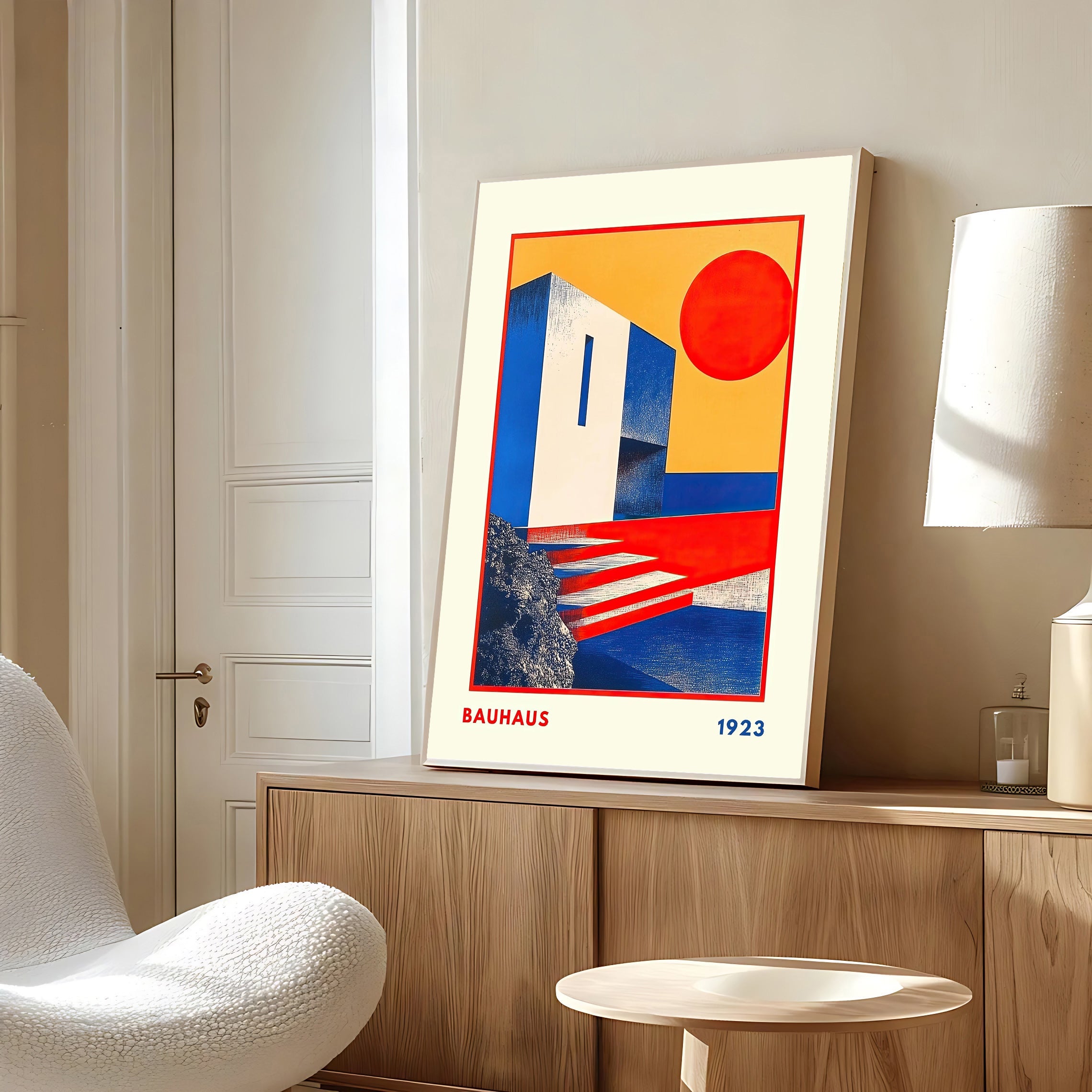 Póster Bauhaus 1923 de arquitectura geométrica