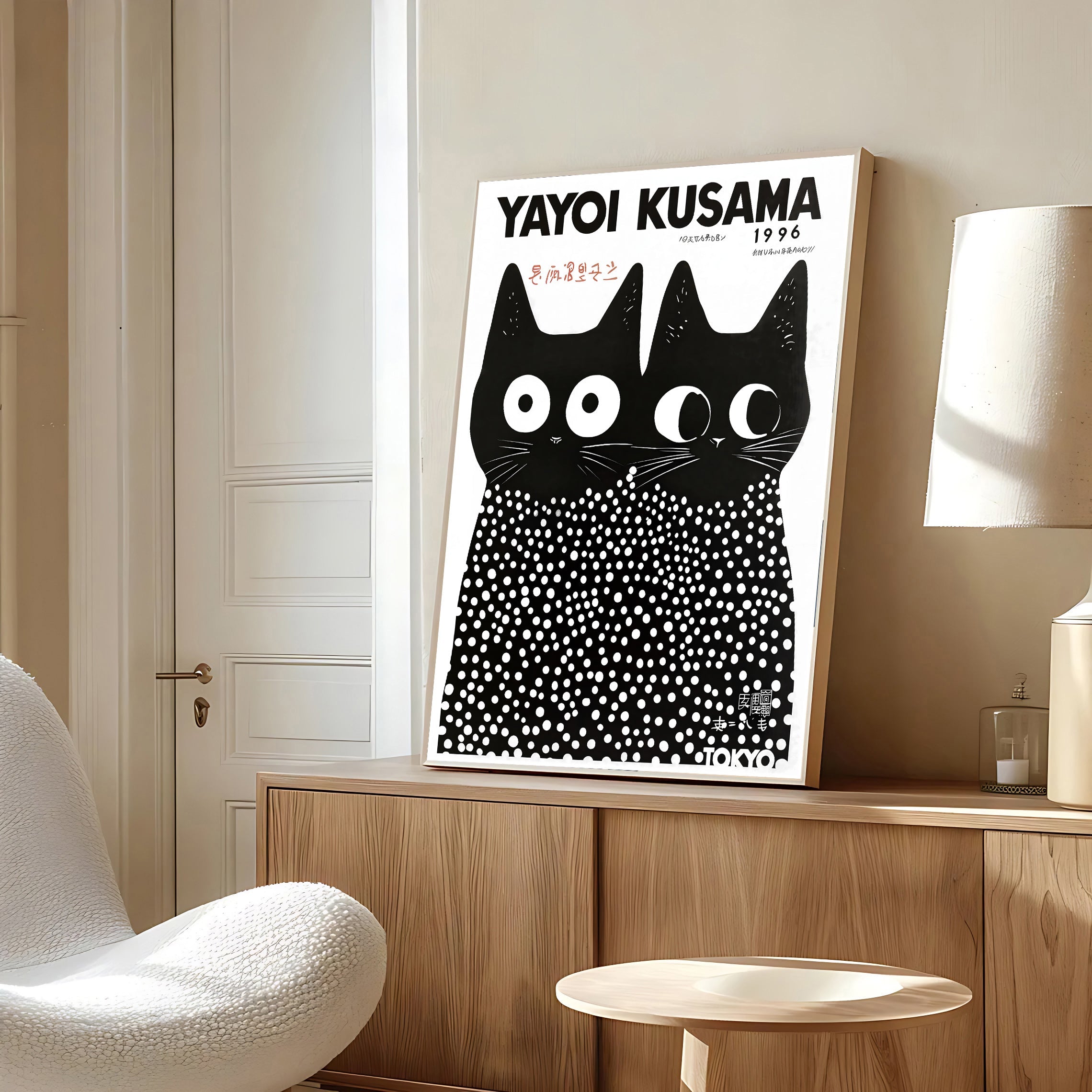 Póster de gato Yayoi Kusama (1996) – Decoración de pared con lunares