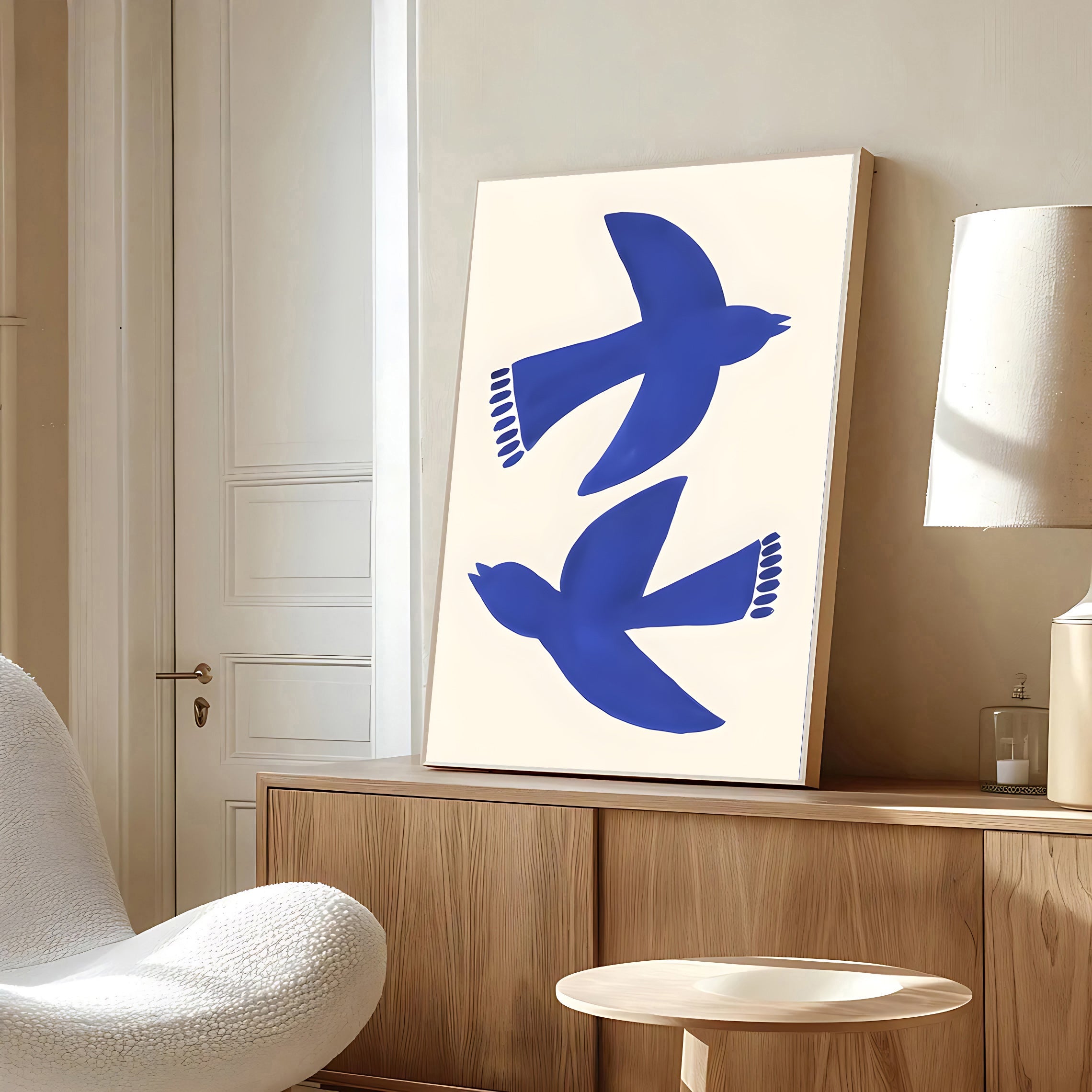 Lámina minimalista de pájaro azul