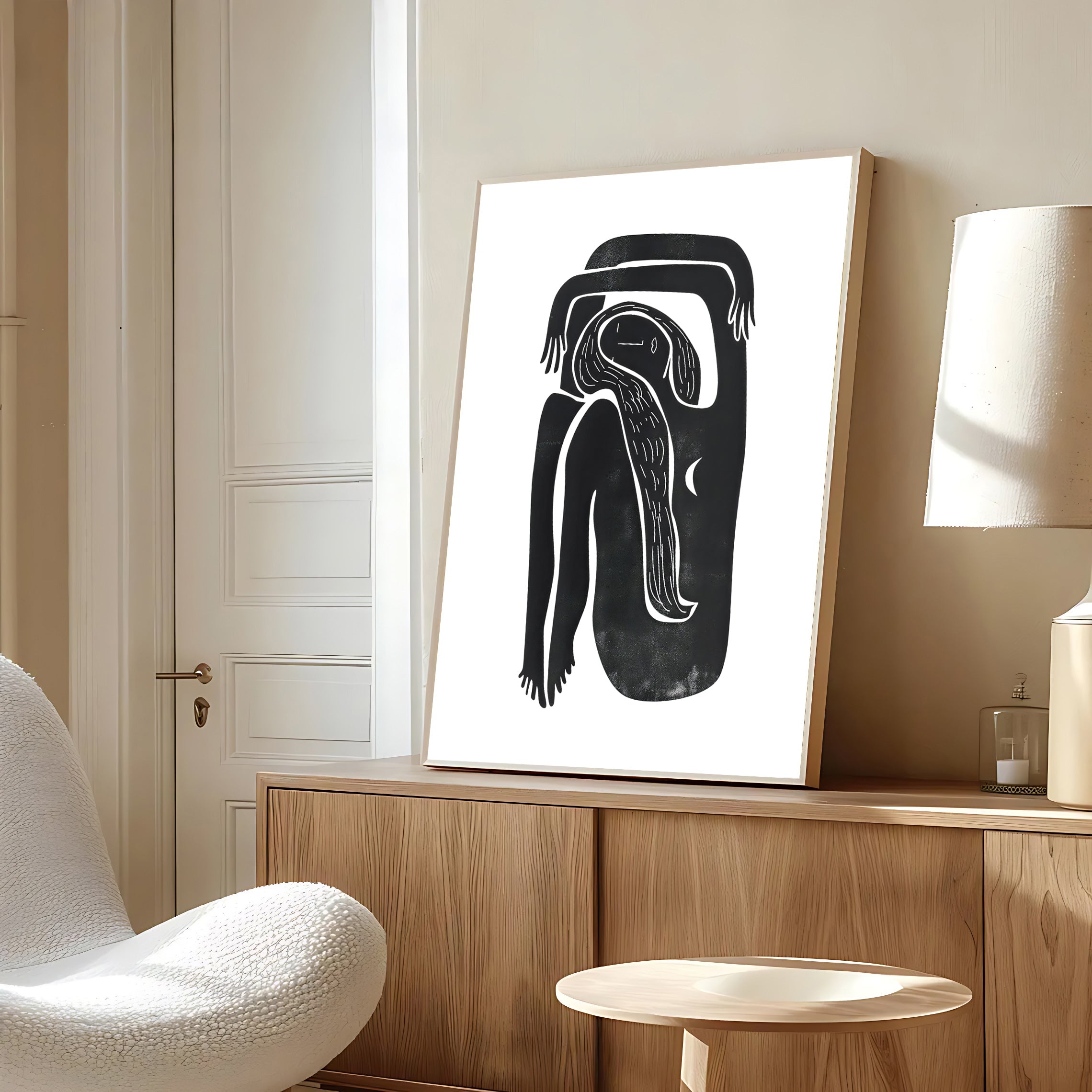 Lámina de arte abstracto minimalista de línea negra