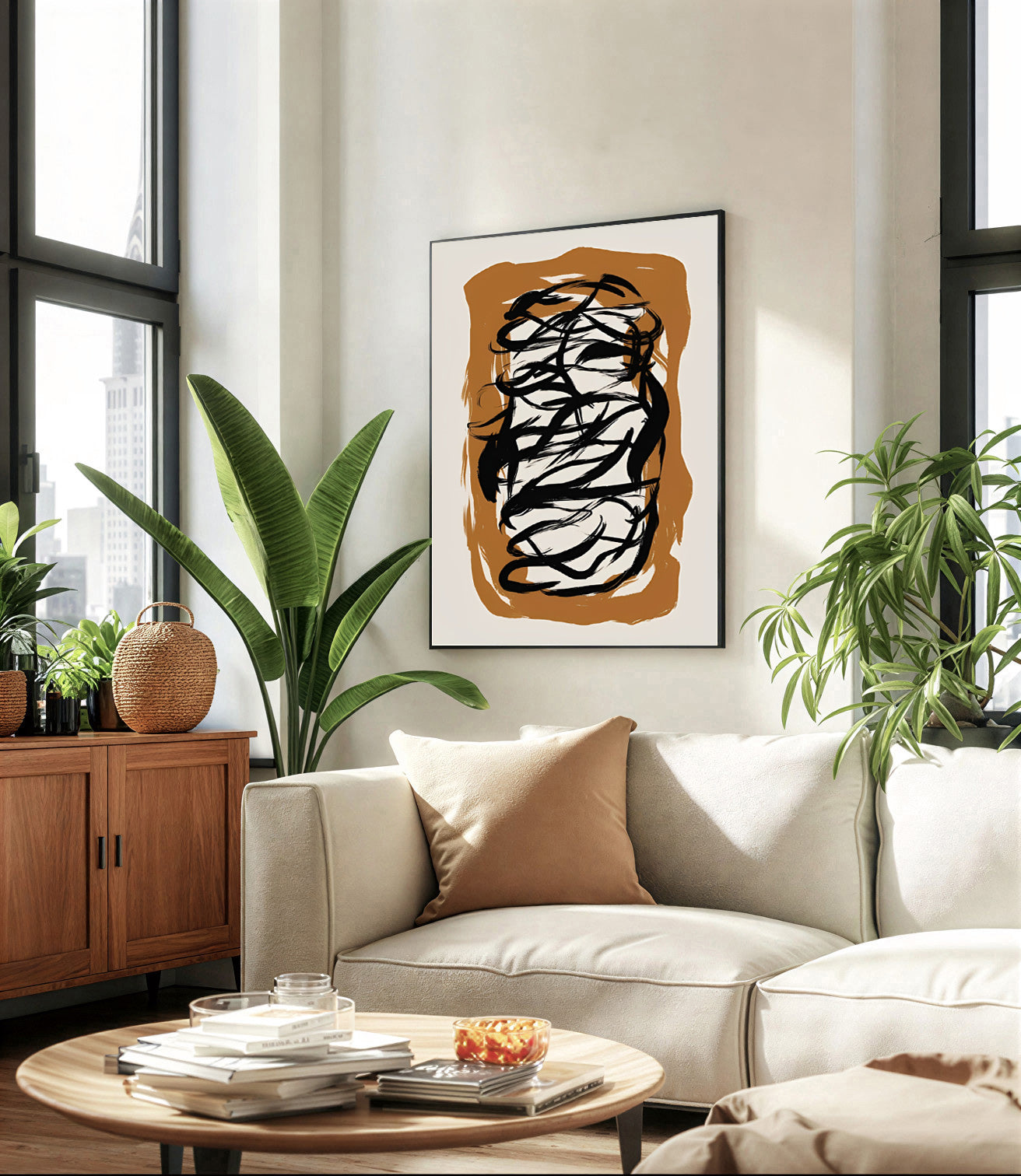 Lámina de arte abstracto con pincelada negra