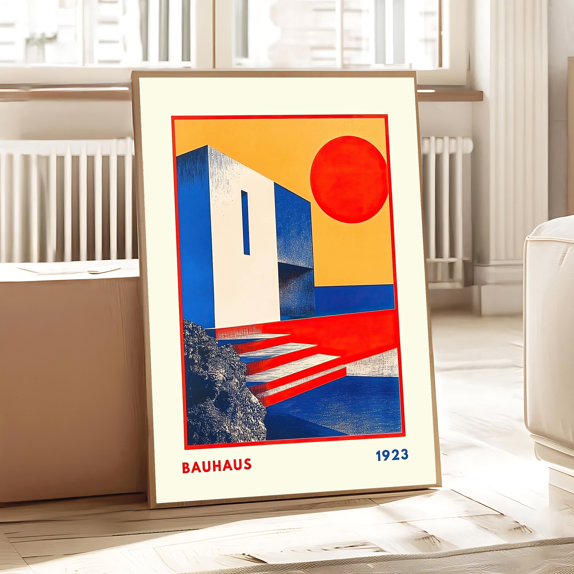 Póster Bauhaus 1923 de arquitectura geométrica