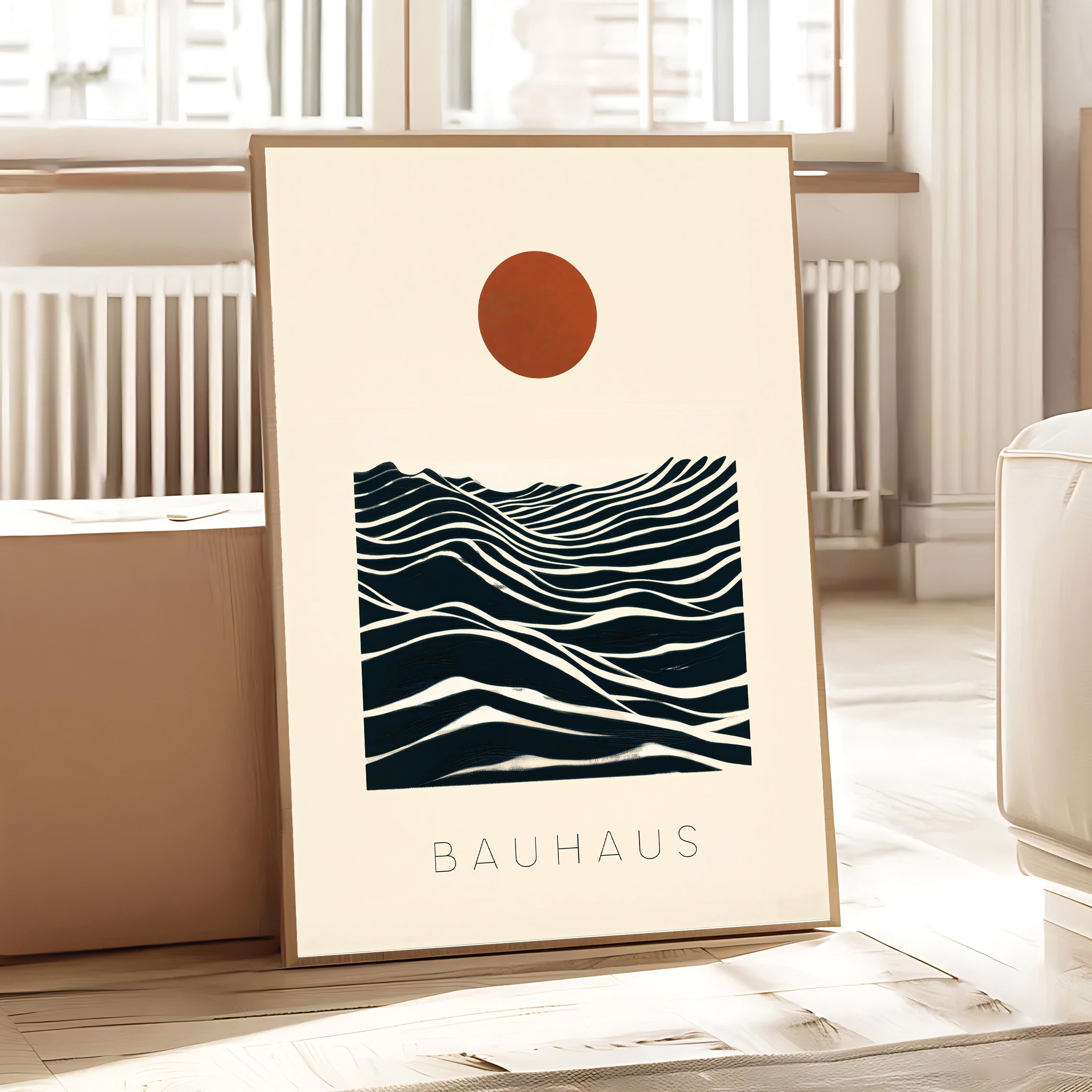 Póster abstracto Bauhaus de sol y olas