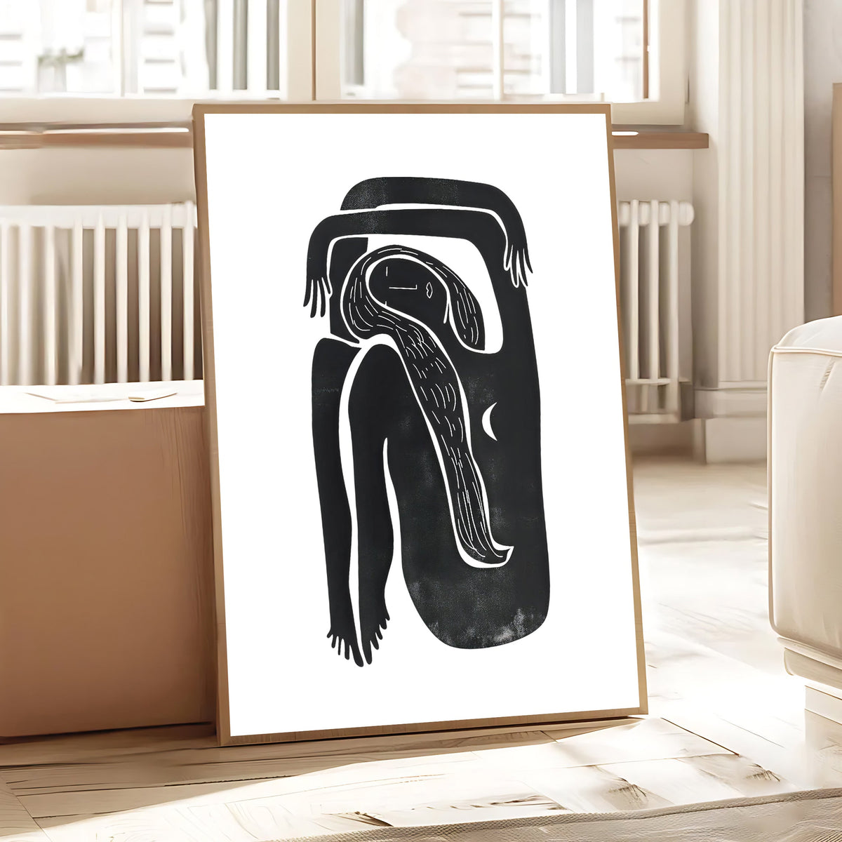Lámina de arte abstracto minimalista de línea negra