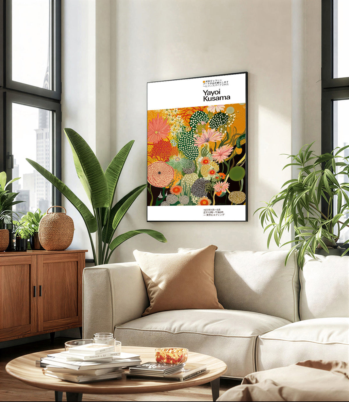 Lámina floral de lunares inspirada en Yayoi Kusama
