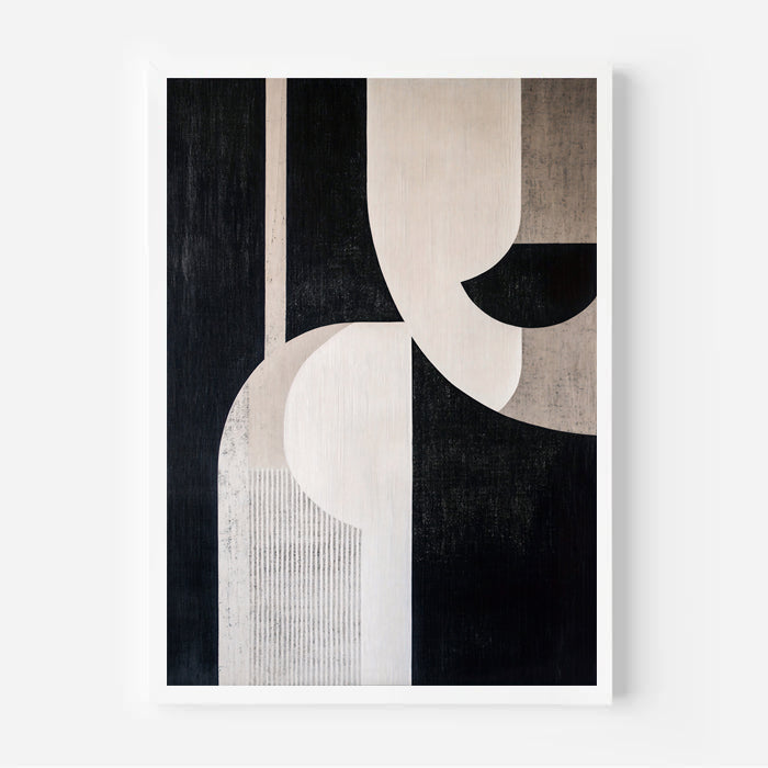 Lámina de arte abstracto geométrico en negro y beige