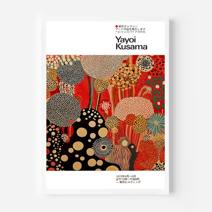 Póster de lunares estilo Kusama en rojo y negro