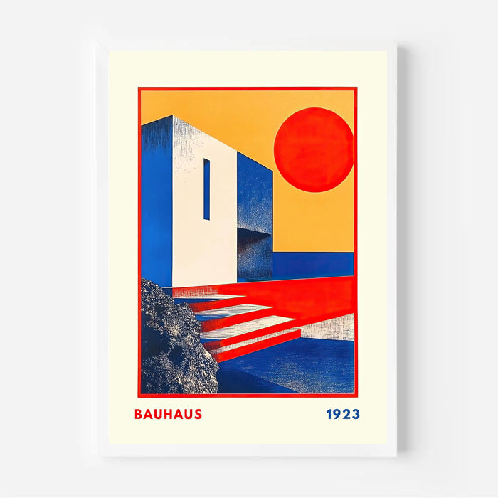 Póster Bauhaus 1923 de arquitectura geométrica