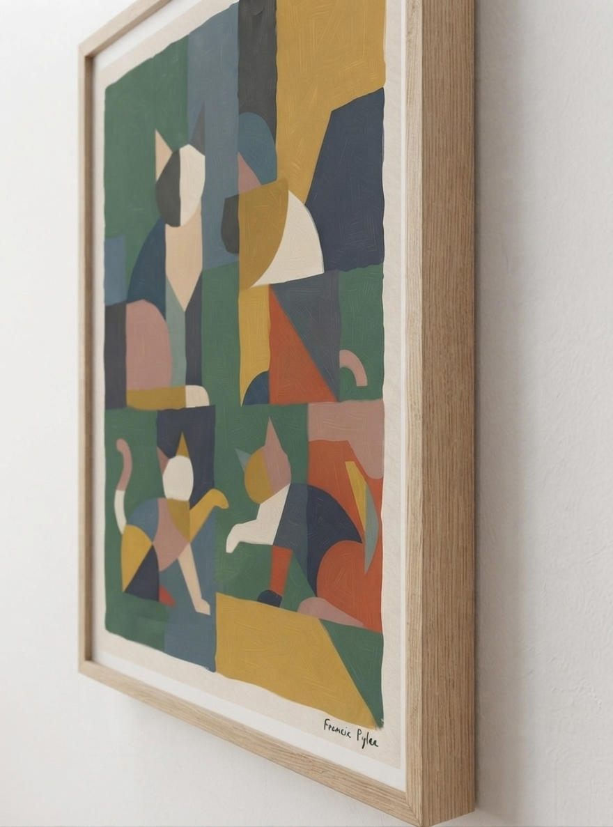 Póster acrílico de gato geométrico mid-century modern