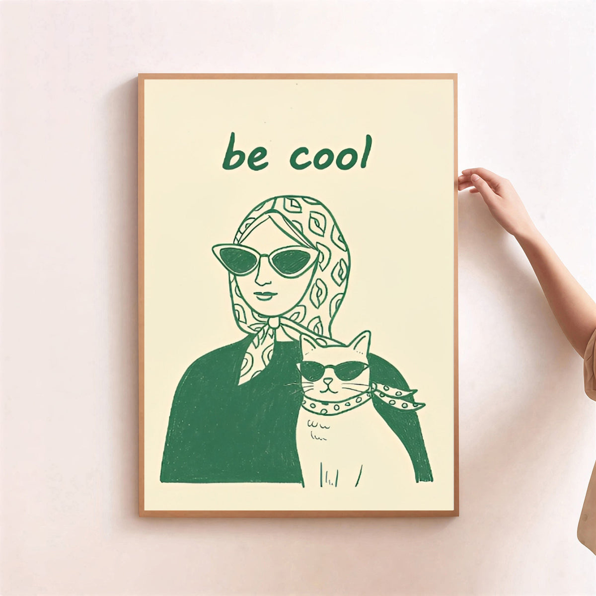 Póster estético minimalista de mujer y gato