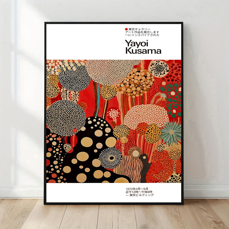 Póster de lunares estilo Kusama en rojo y negro
