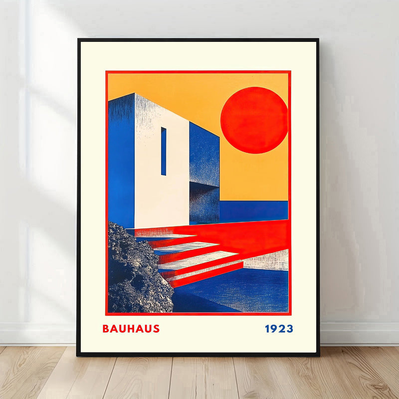 Póster Bauhaus 1923 de arquitectura geométrica