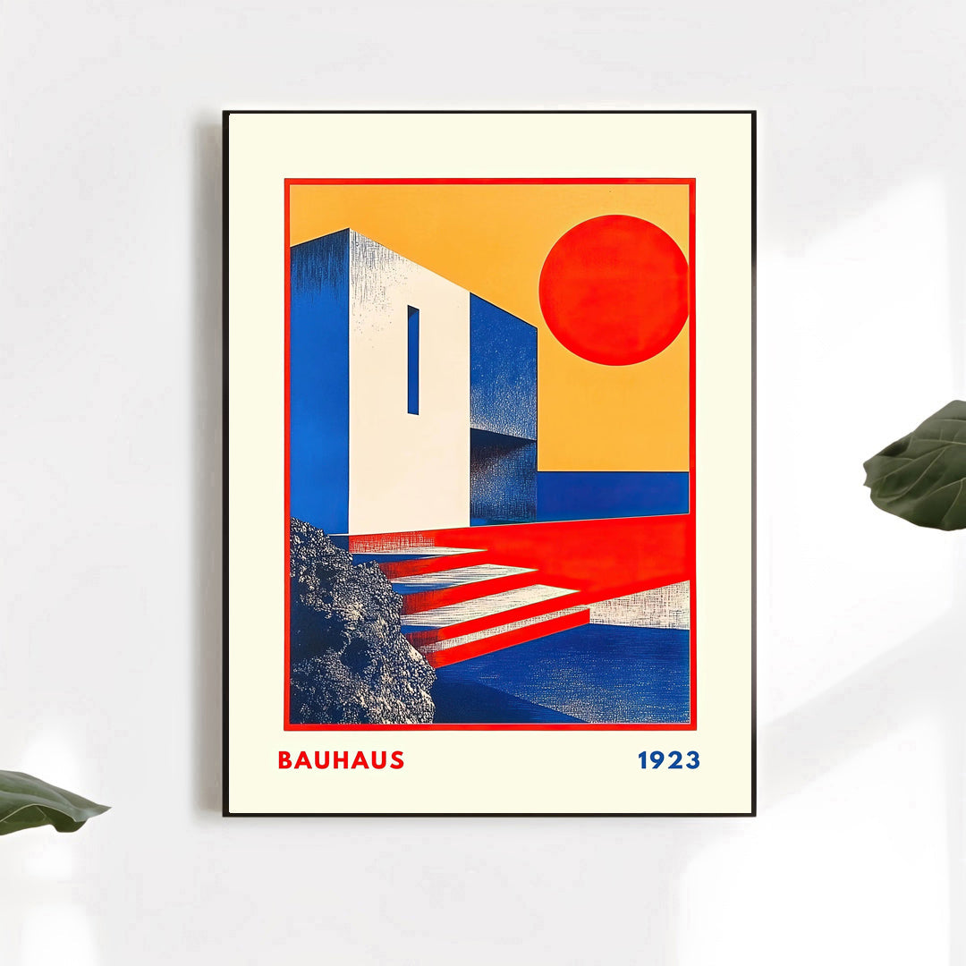 Póster Bauhaus 1923 de arquitectura geométrica