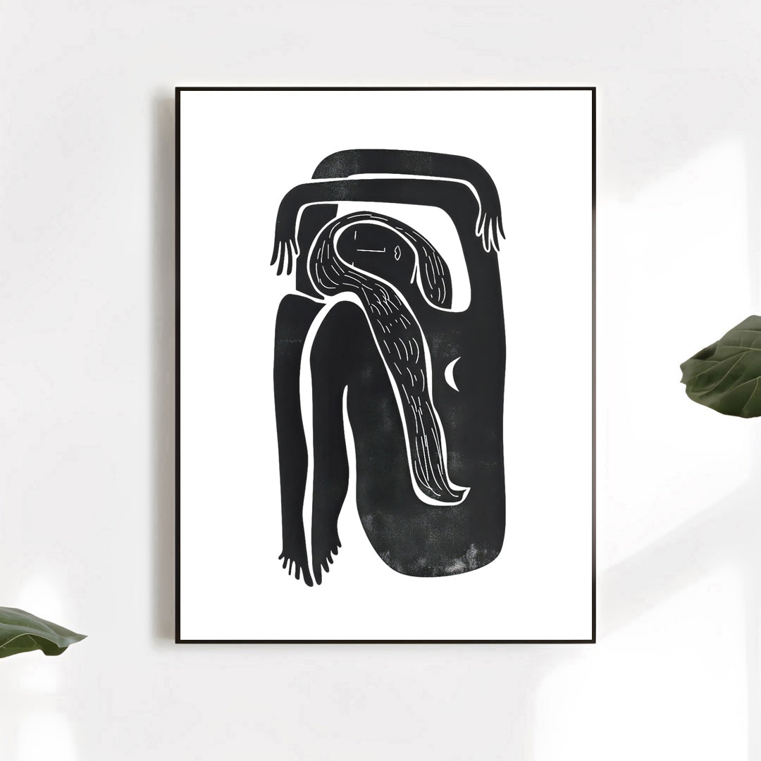 Lámina de arte abstracto minimalista de línea negra