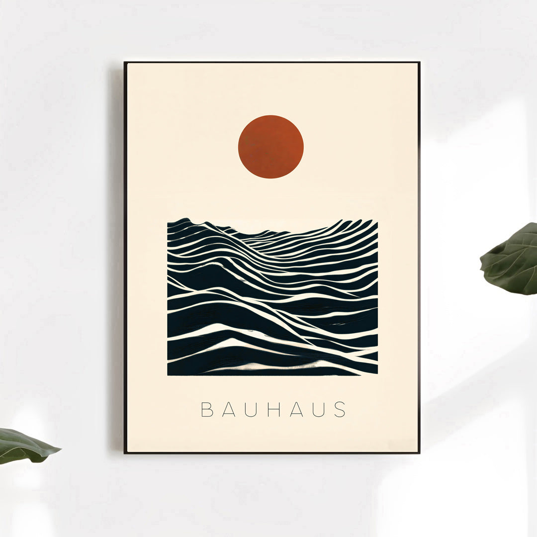 Póster abstracto Bauhaus de sol y olas